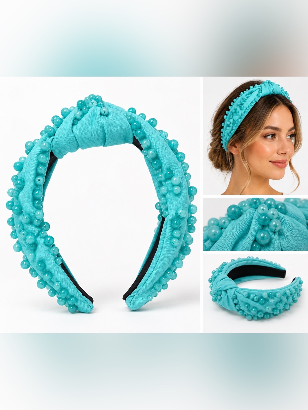 La Bella Turquoise Beaded Knotted Headband Statement Hair Accessory